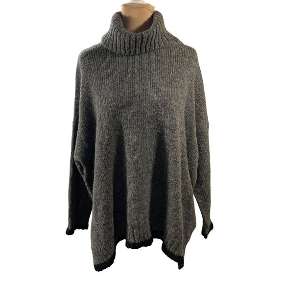 Matty M Sweaters - Matty M Tunic Turtleneck Sweater Wool Alpaca Long Sleeve Gray Black Sz S Small
